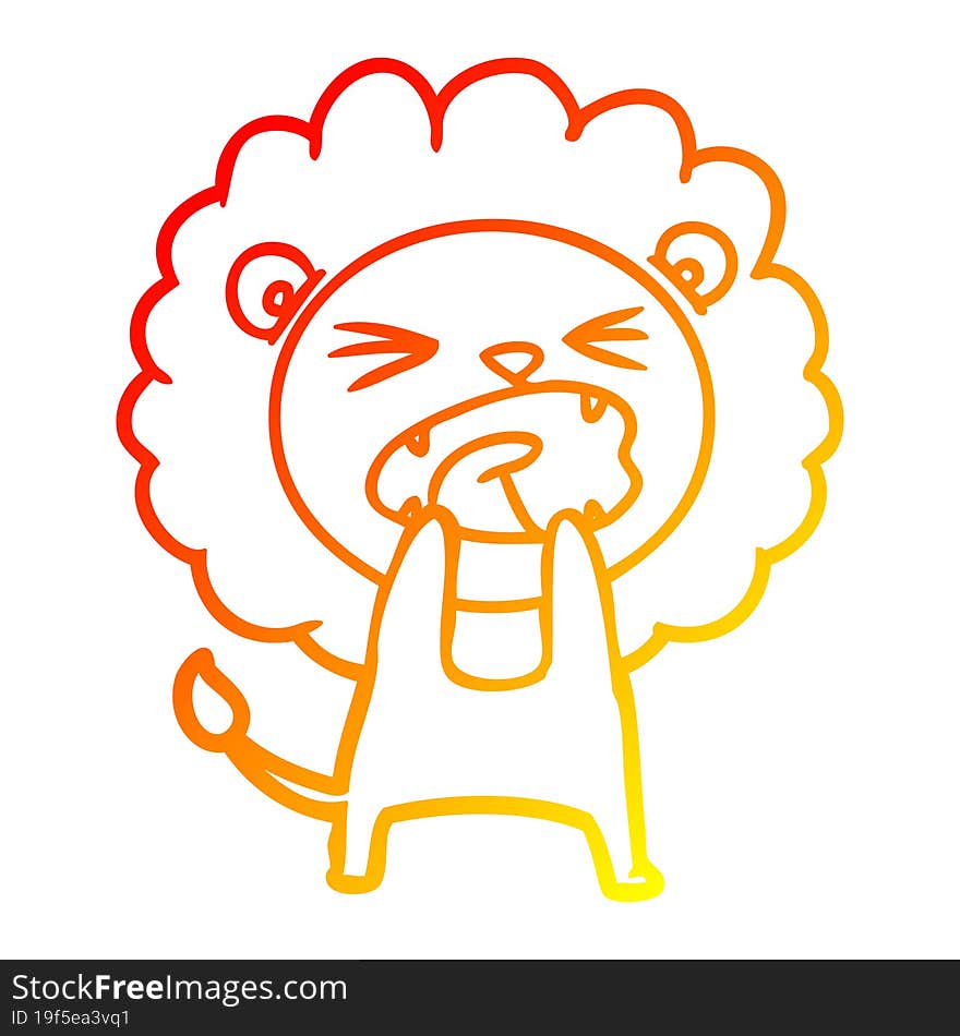 warm gradient line drawing cartoon angry lion