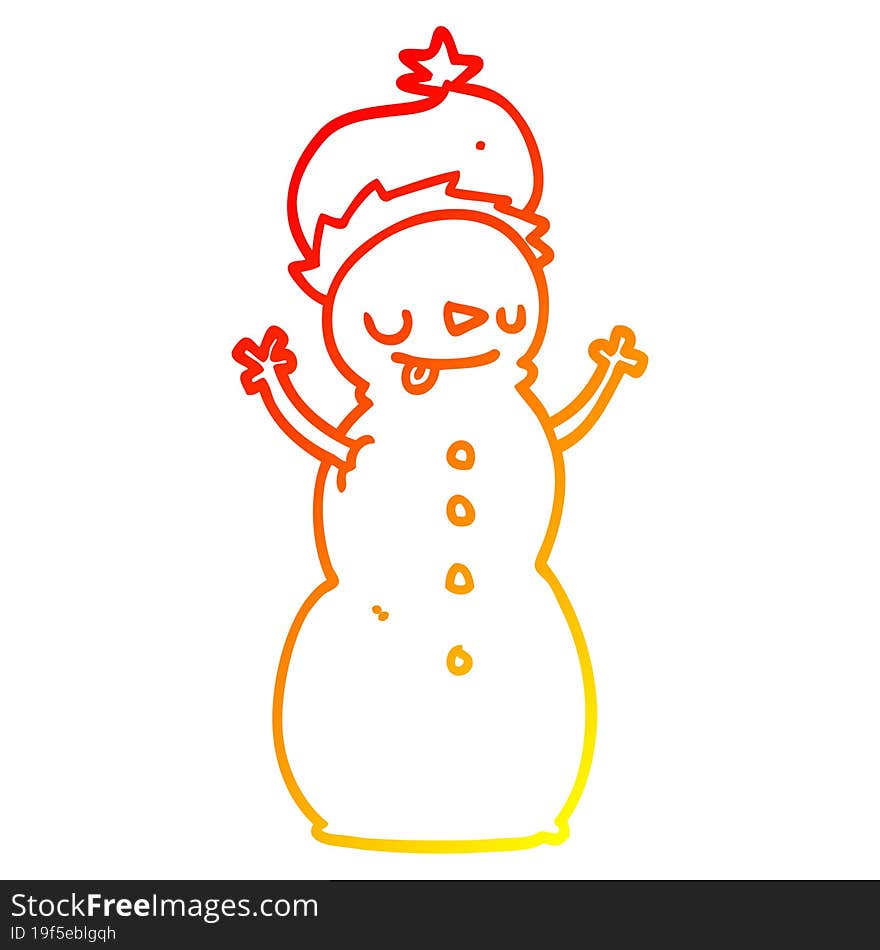 warm gradient line drawing of a cartoon christmas snowman