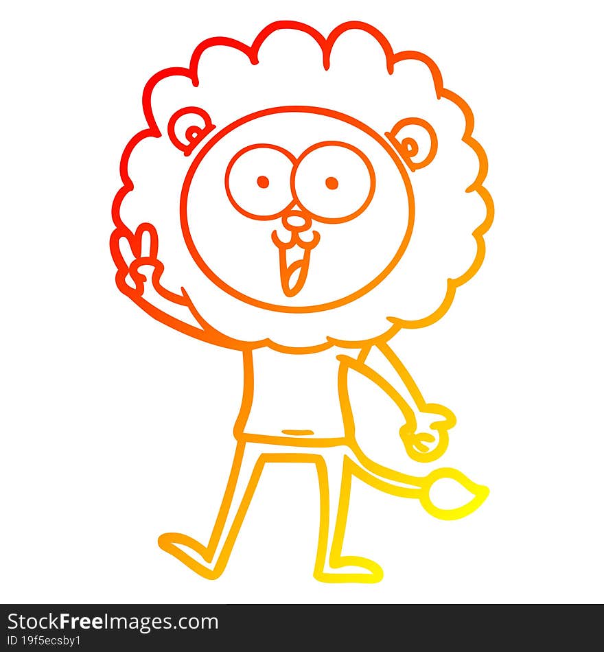 warm gradient line drawing of a happy cartoon lion