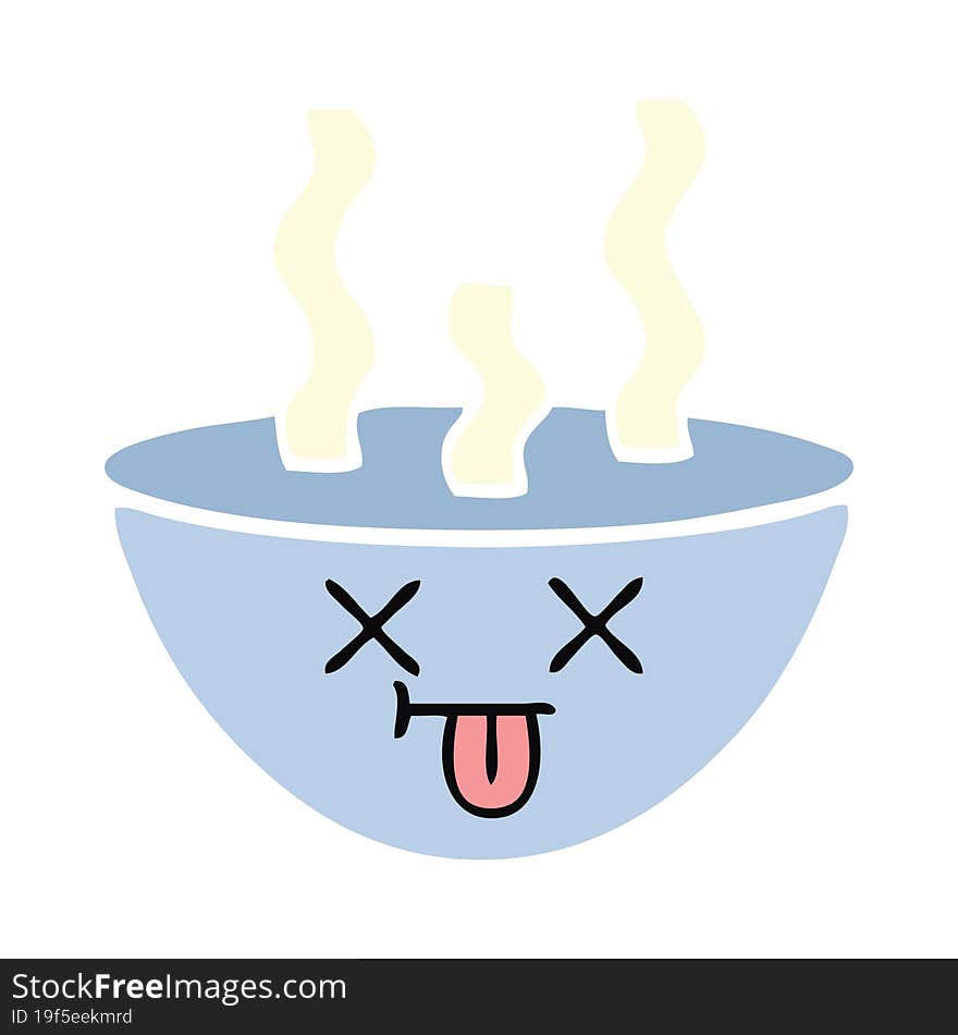 flat color retro cartoon of a bowl of hot soup