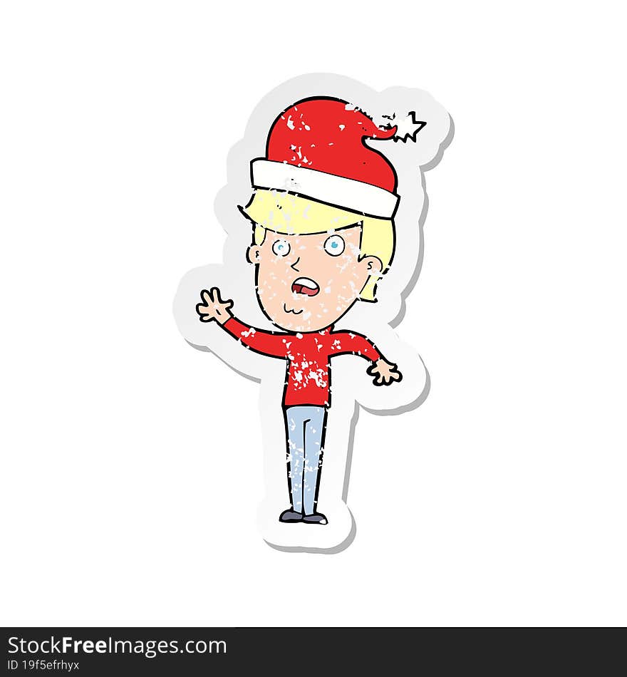 Retro Distressed Sticker Of A Cartoon Man Ready For Christmas