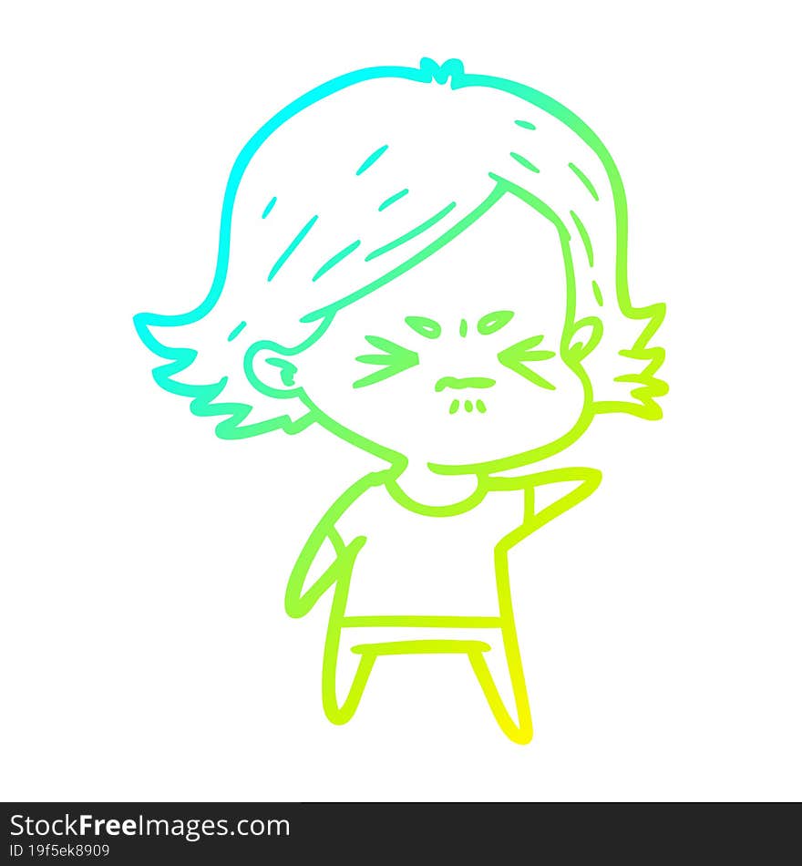 cold gradient line drawing of a cartoon angry girl