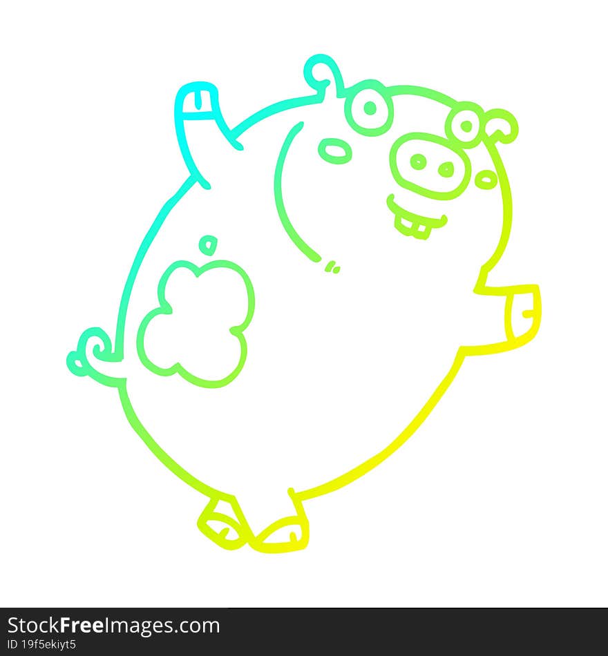 cold gradient line drawing of a funny cartoon pig