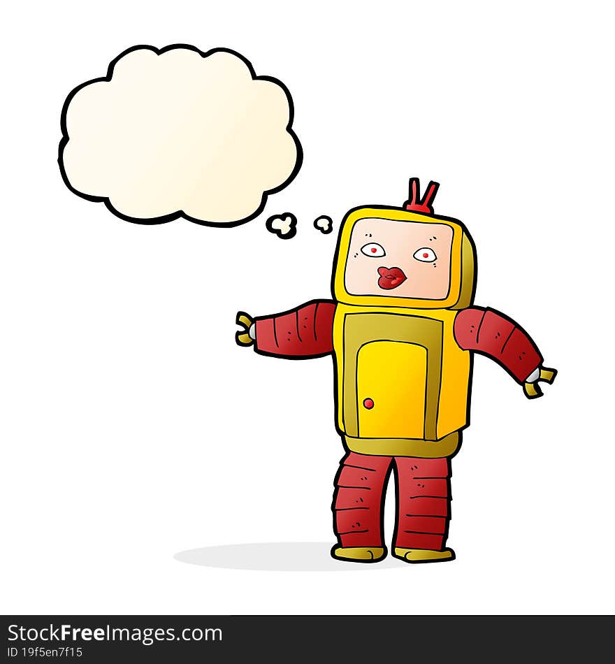 funny cartoon robot with thought bubble