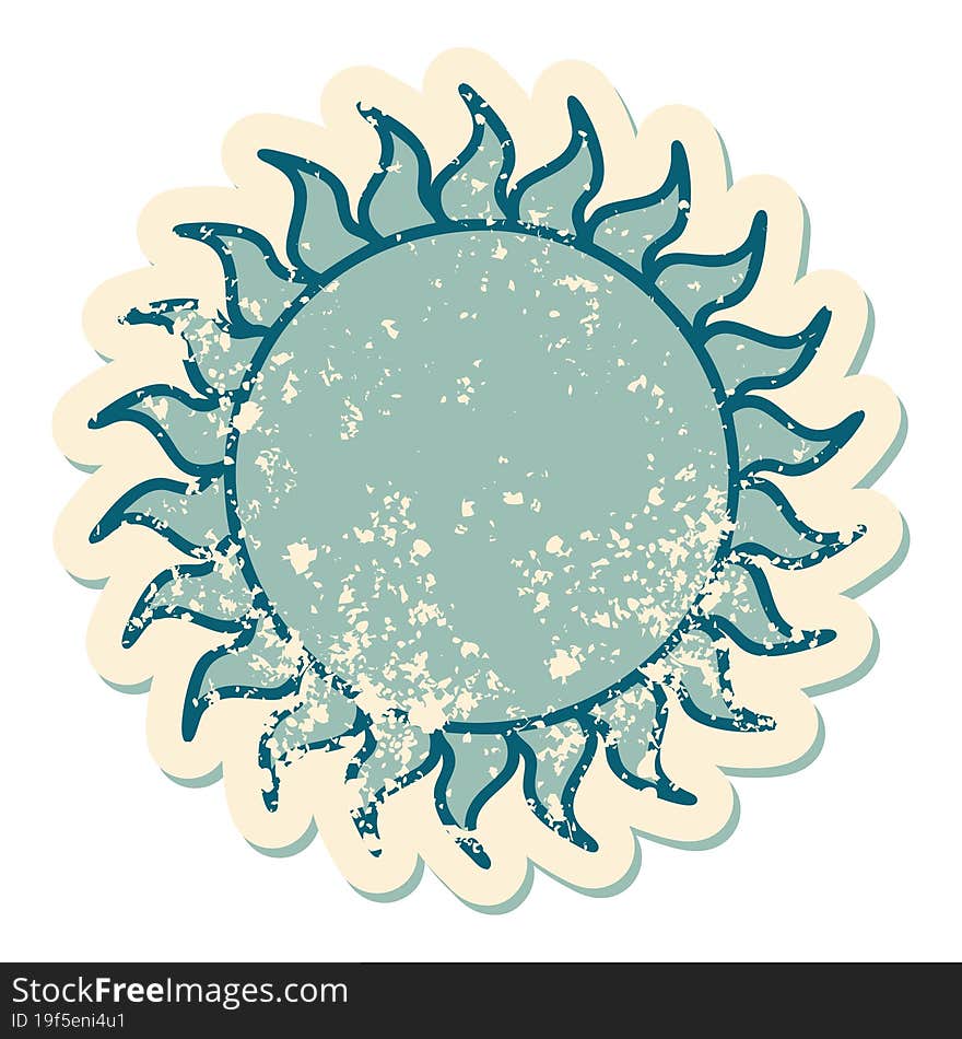 Distressed Sticker Tattoo Style Icon Of A Sun