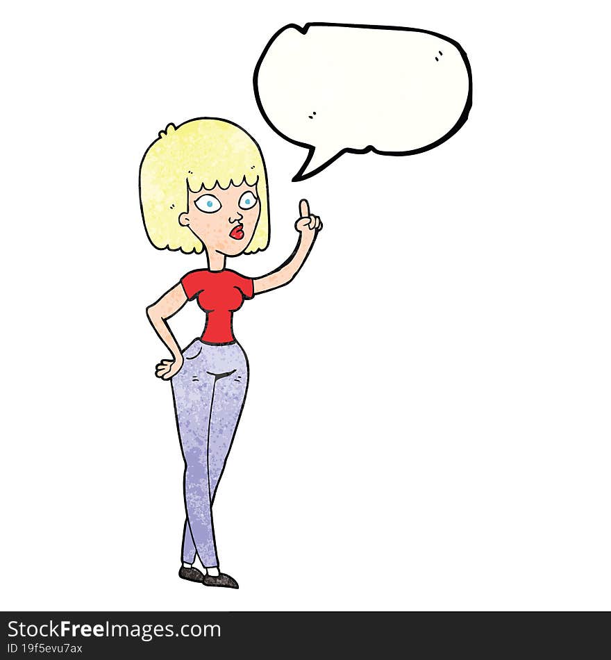 speech bubble textured cartoon woman with idea