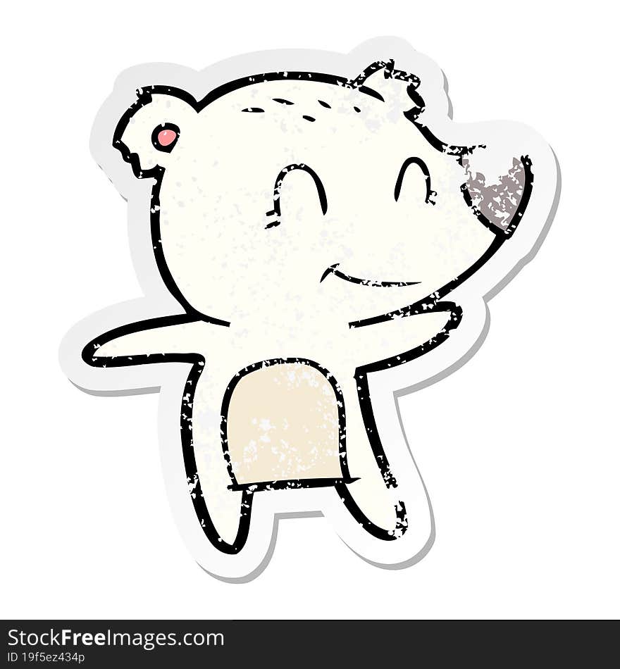 Distressed Sticker Of A Smiling Polar Bear Cartoon