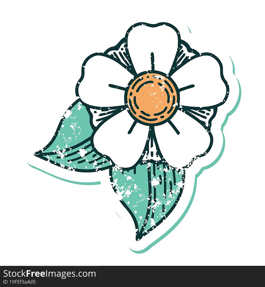 iconic distressed sticker tattoo style image of a flower. iconic distressed sticker tattoo style image of a flower