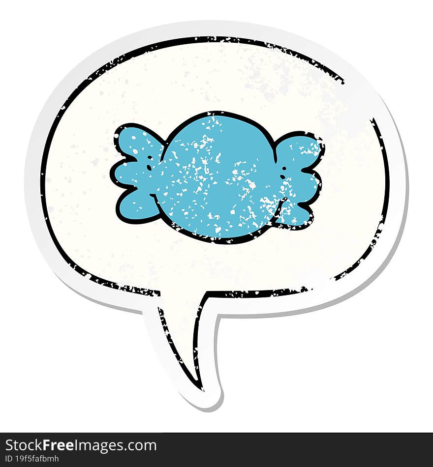 cartoon wrapped candy and speech bubble distressed sticker