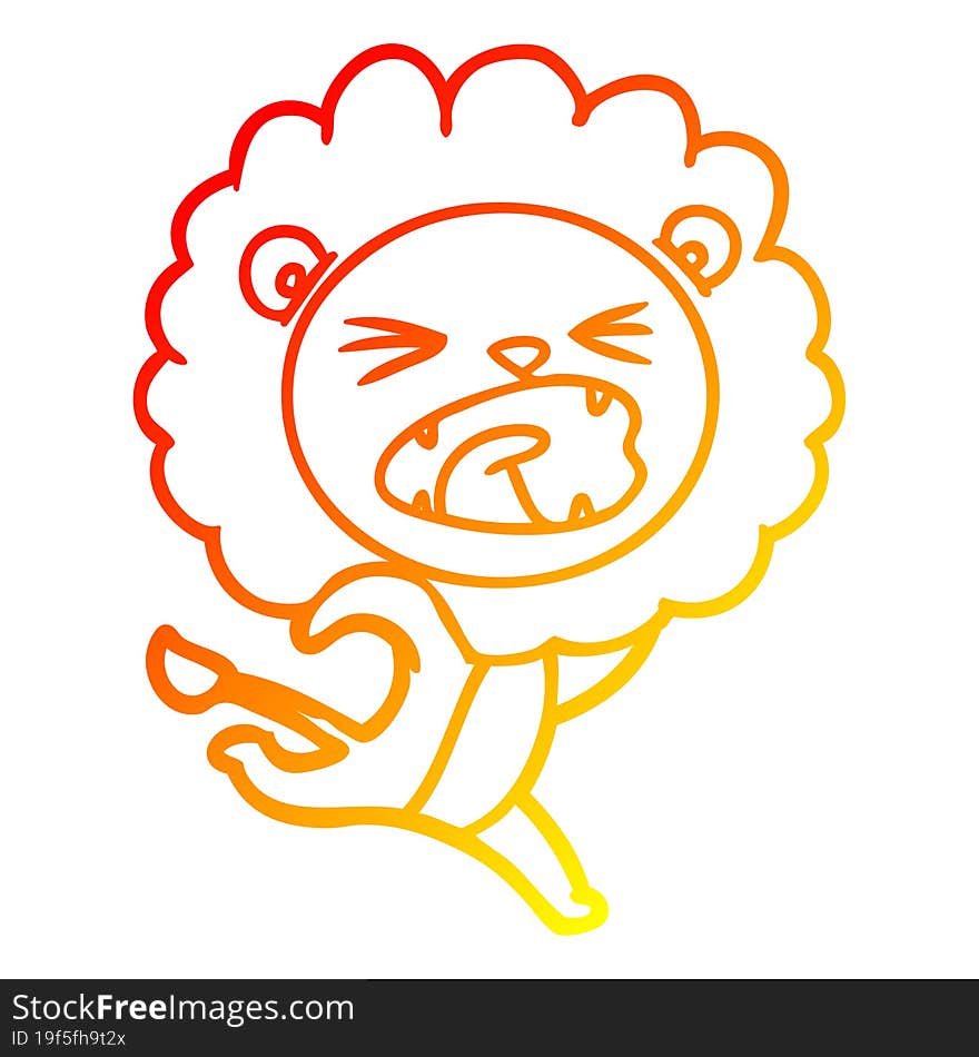 warm gradient line drawing cartoon running lion