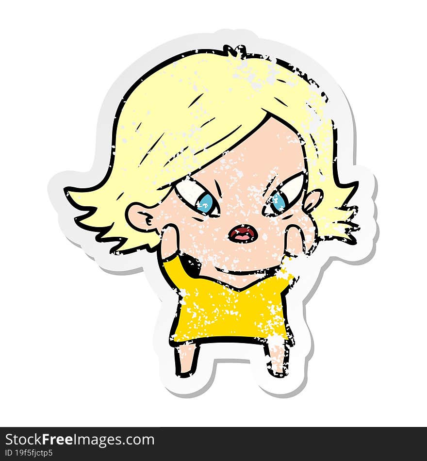 distressed sticker of a cartoon stressed woman