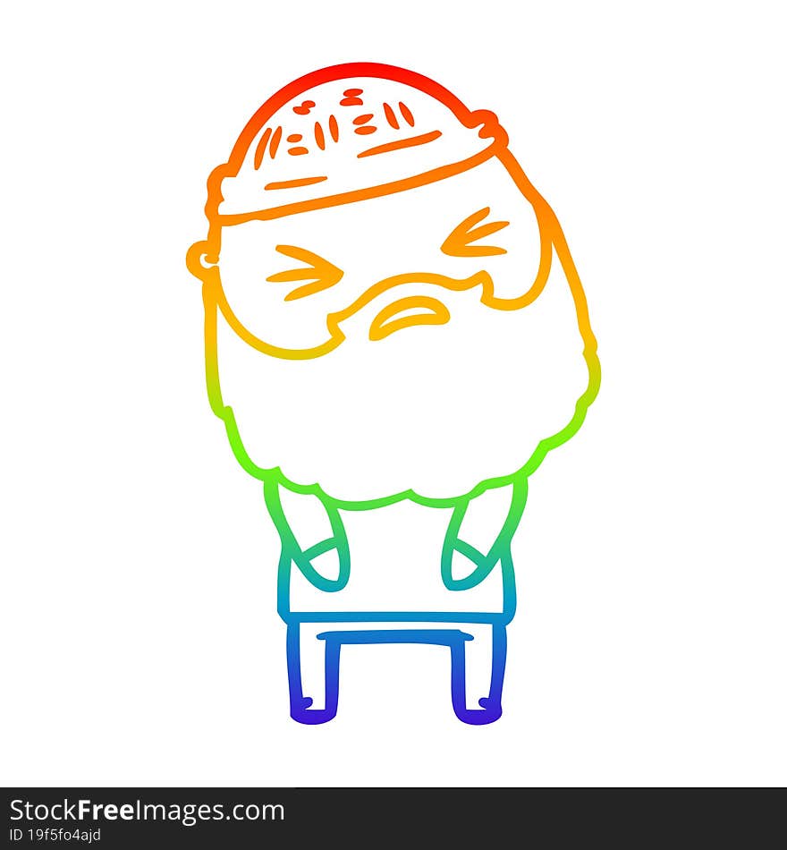 rainbow gradient line drawing cartoon man with beard