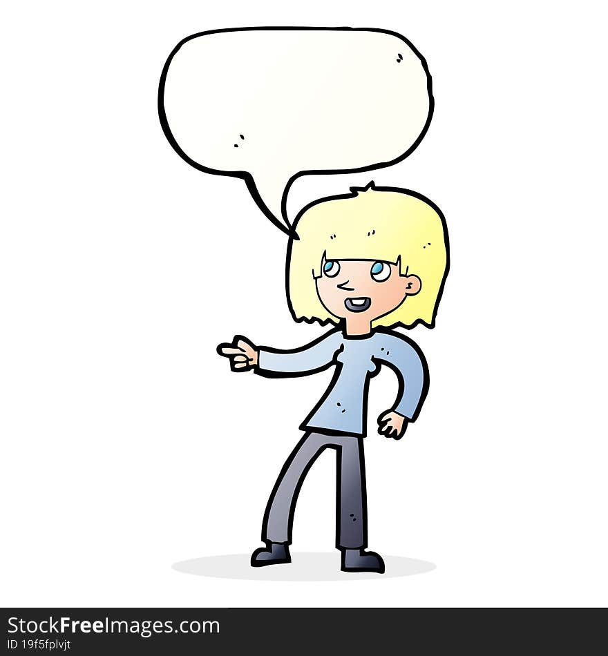 Cartoon Girl Pointing With Speech Bubble