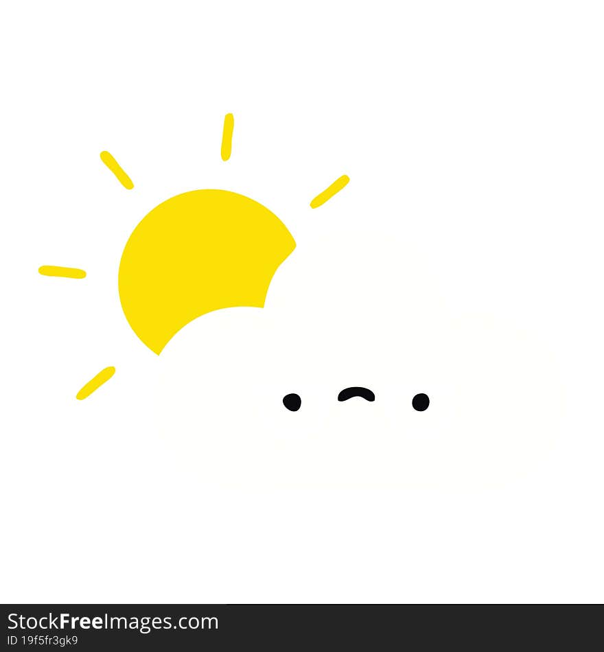 flat color retro cartoon of a sun and cloud