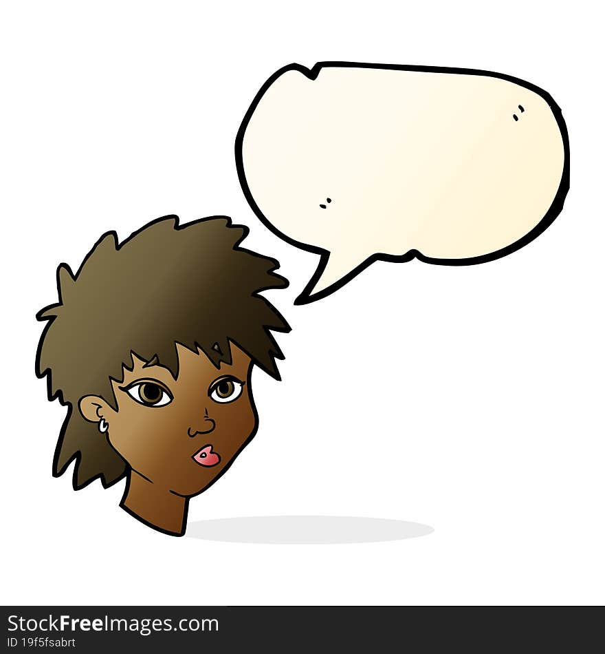 cartoon curious girl with speech bubble