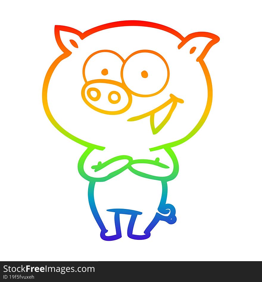 rainbow gradient line drawing of a cheerful pig cartoon