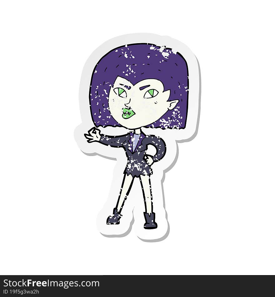 retro distressed sticker of a cartoon vampire girl