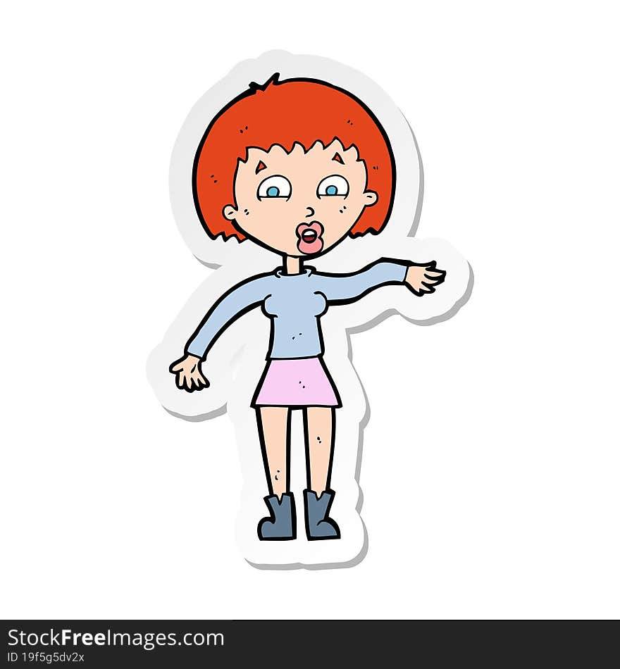 sticker of a cartoon surprised woman