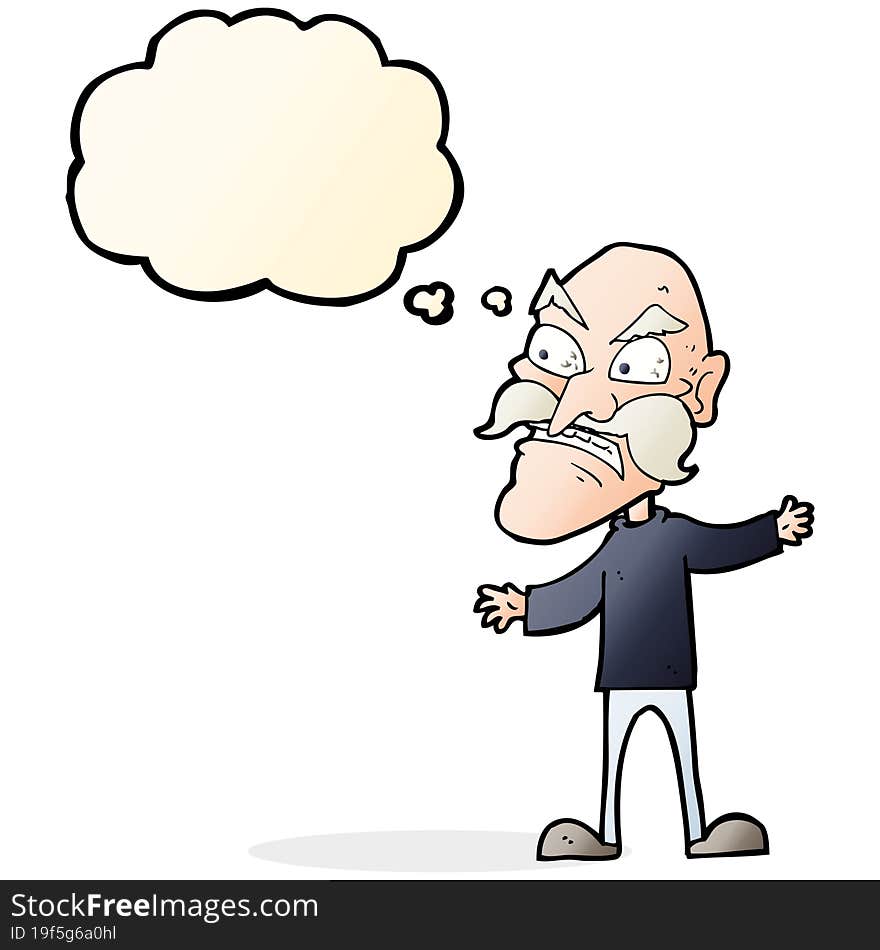 cartoon angry old man with thought bubble