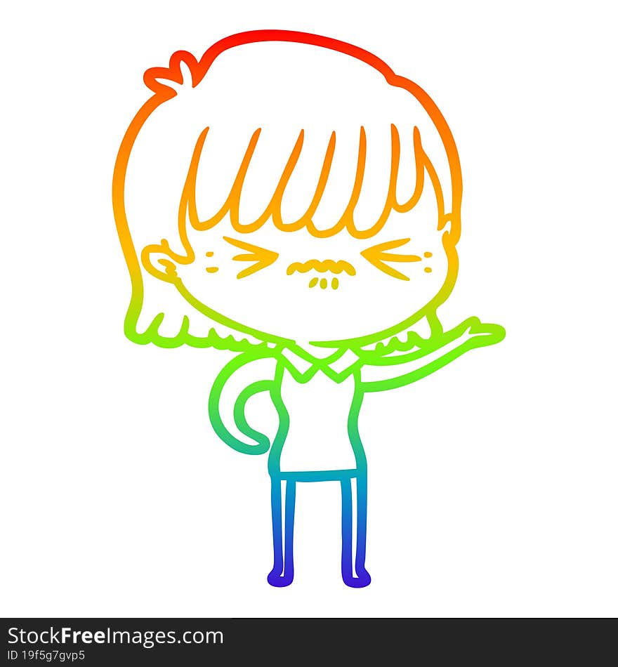 rainbow gradient line drawing annoyed cartoon girl