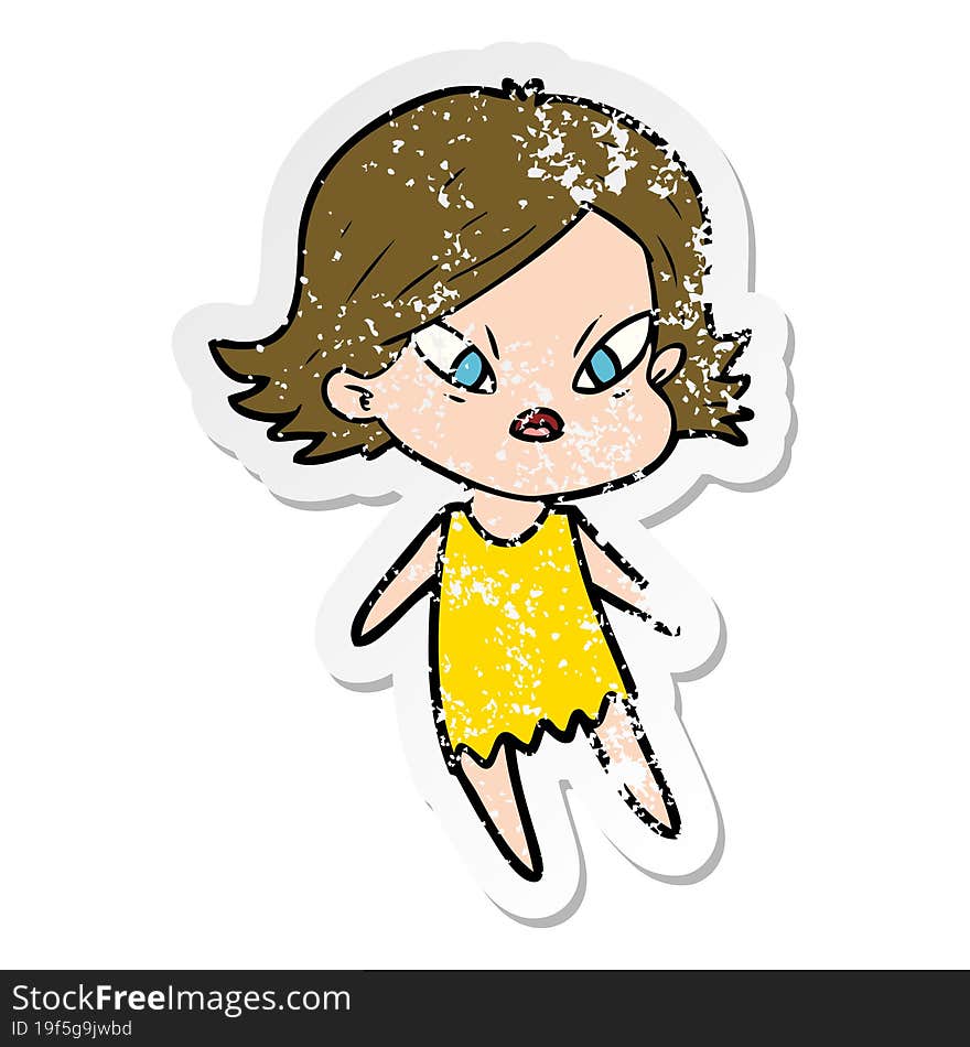 distressed sticker of a cartoon stressed woman