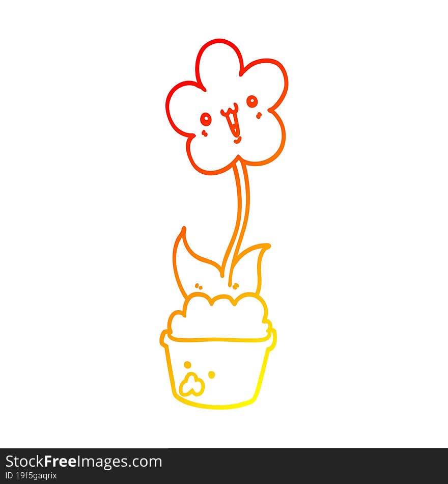 warm gradient line drawing cute cartoon flower