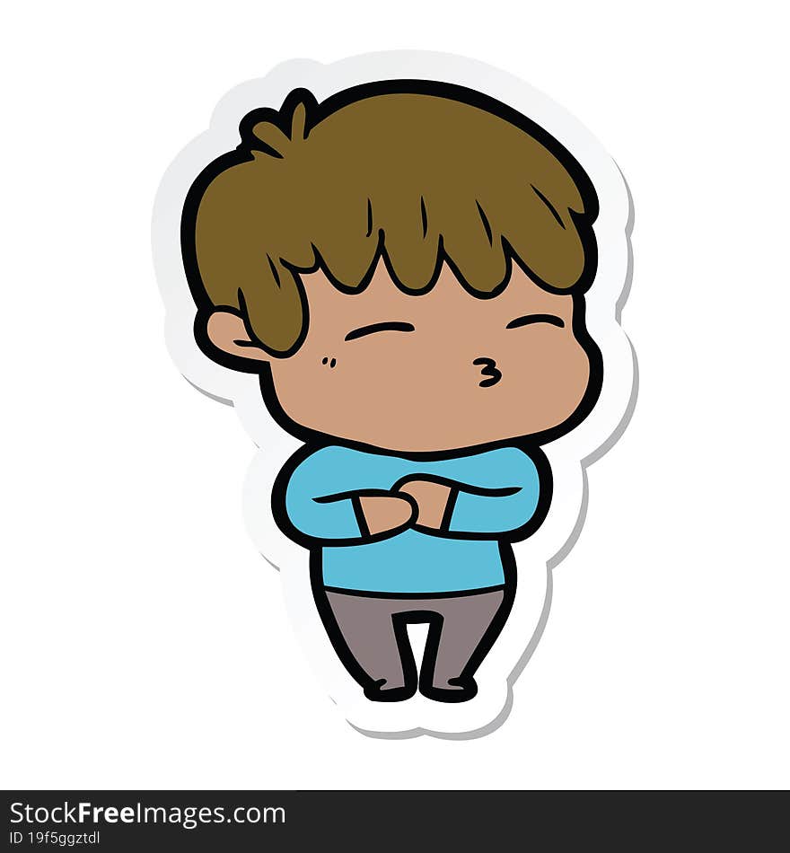 sticker of a cartoon curious boy