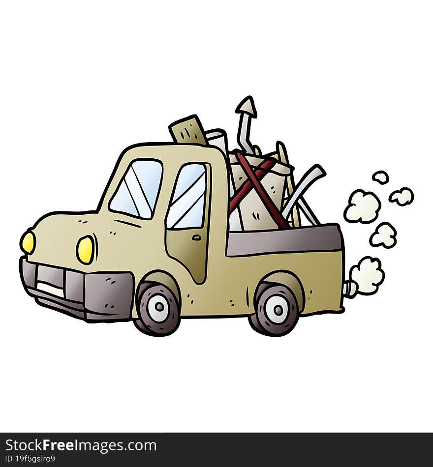 cartoon old truck full of junk. cartoon old truck full of junk