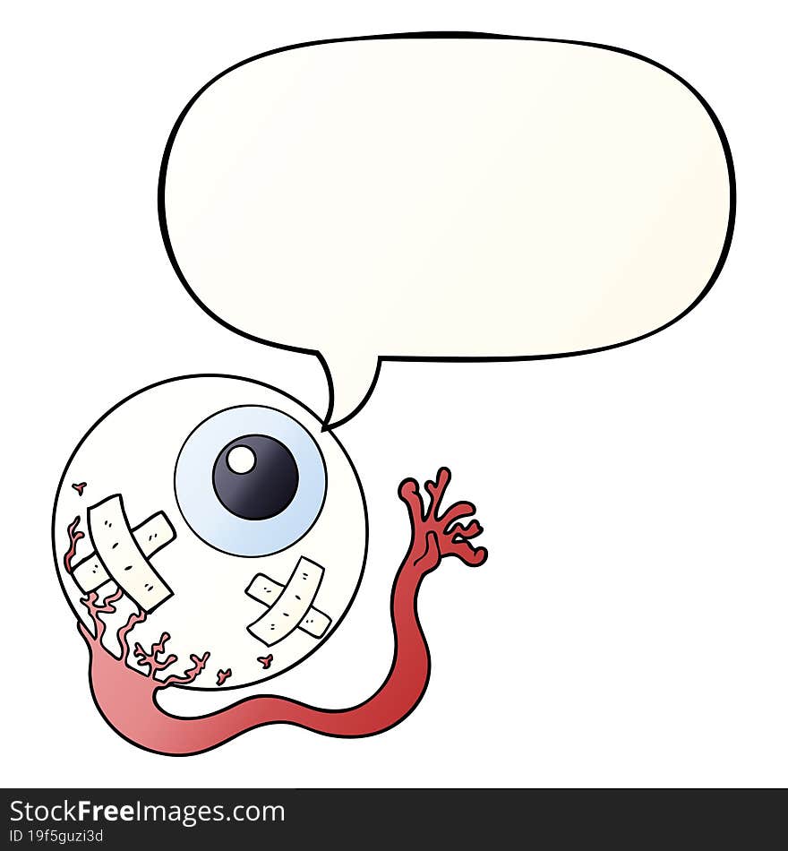 Cartoon Injured Eyeball And Speech Bubble In Smooth Gradient Style