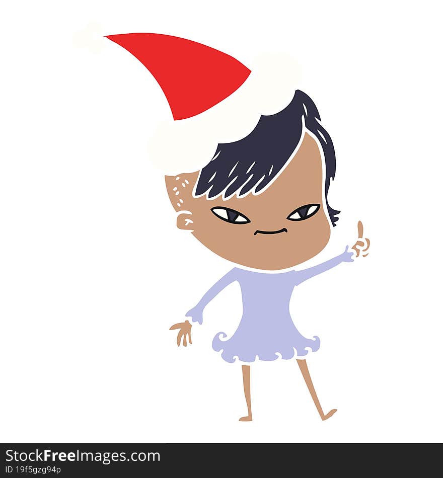 Cute Flat Color Illustration Of A Girl With Hipster Haircut Wearing Santa Hat