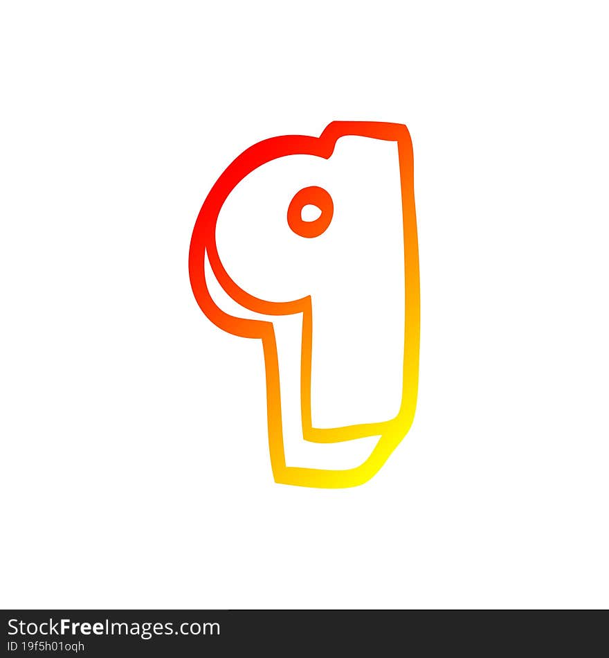 Warm Gradient Line Drawing Cartoon Number Nine