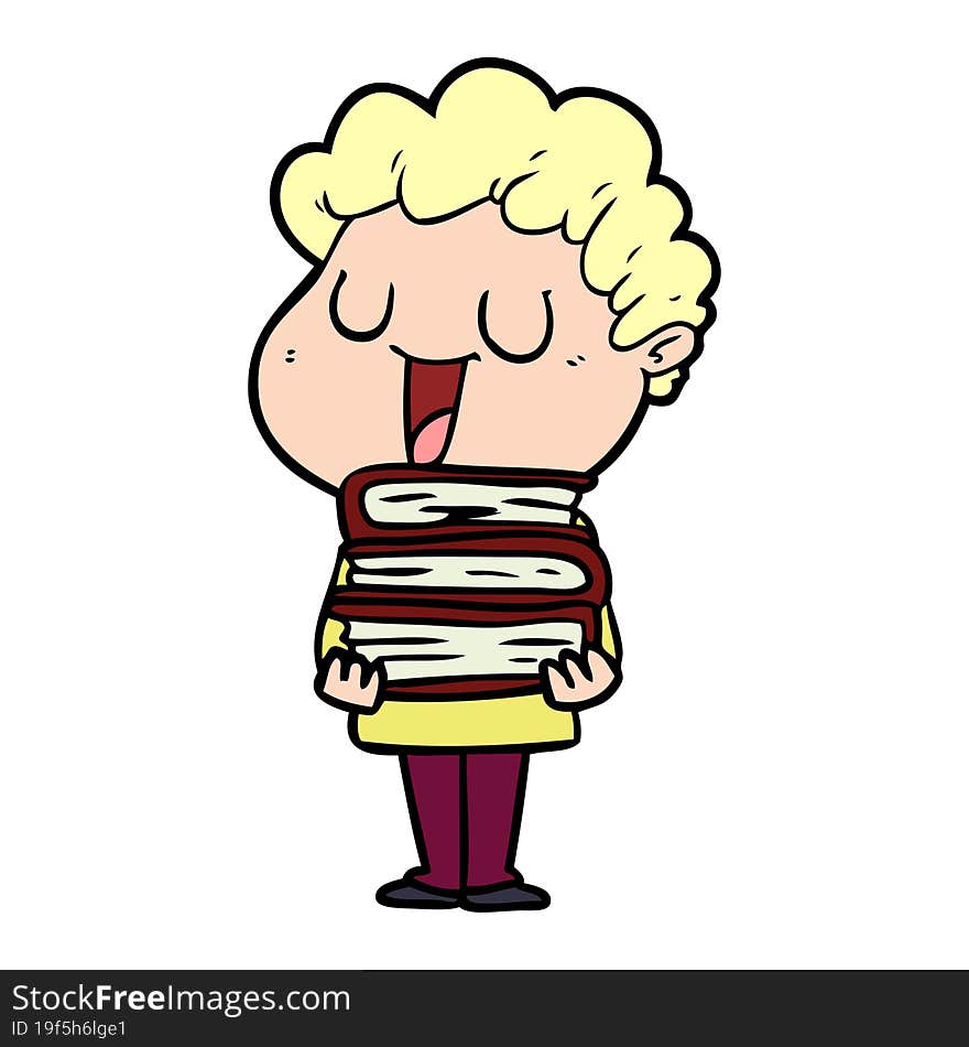 laughing cartoon man with books. laughing cartoon man with books