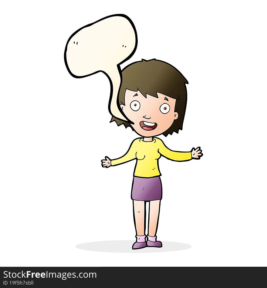 cartoon excited woman with speech bubble