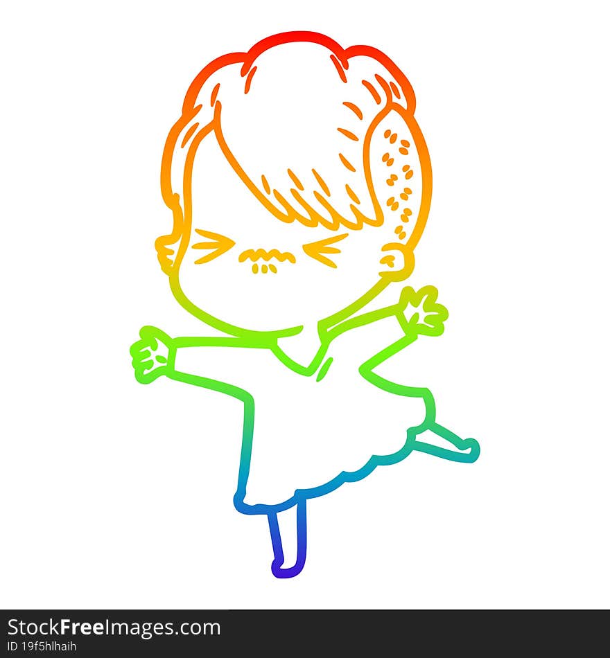 rainbow gradient line drawing cartoon annoyed hipster girl