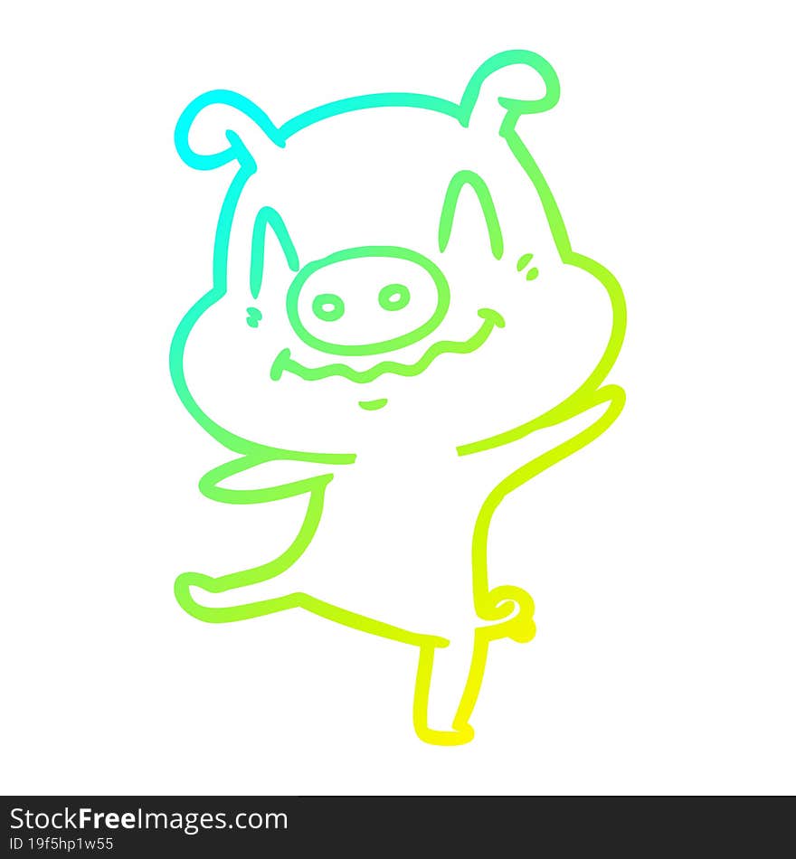 cold gradient line drawing cartoon drunk pig