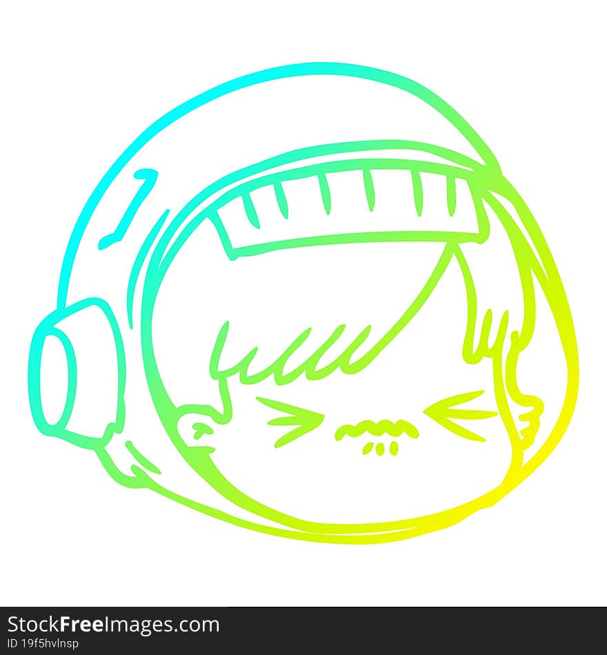 cold gradient line drawing cartoon stressed astronaut face