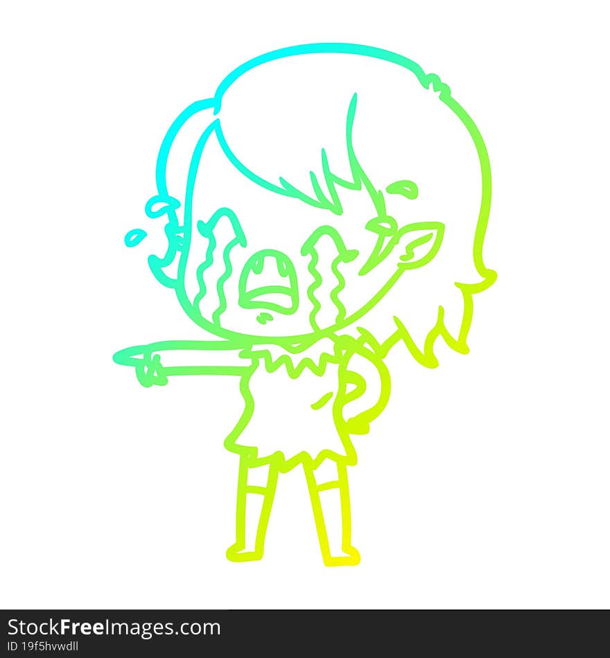 cold gradient line drawing cartoon crying vampire girl