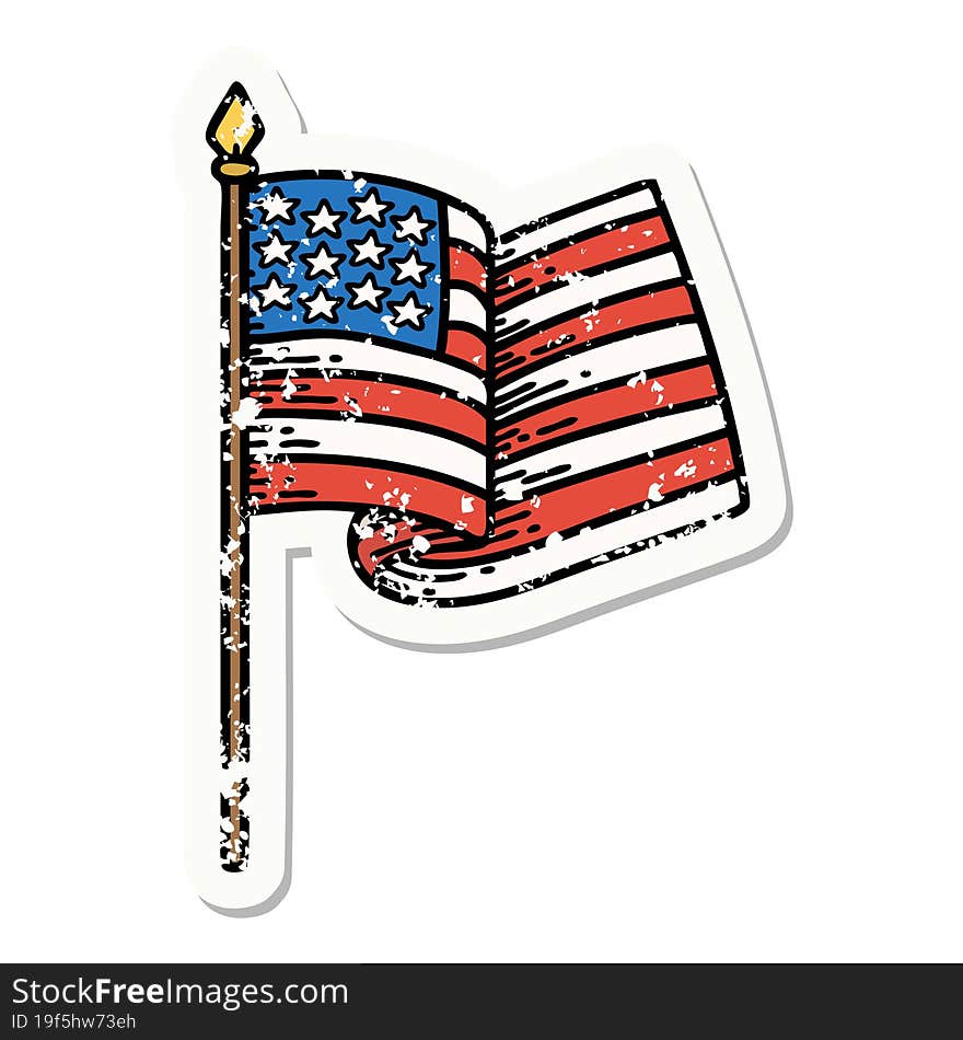 distressed sticker tattoo in traditional style of the american flag. distressed sticker tattoo in traditional style of the american flag