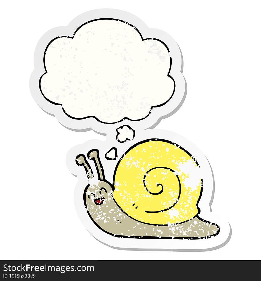 cartoon snail with thought bubble as a distressed worn sticker