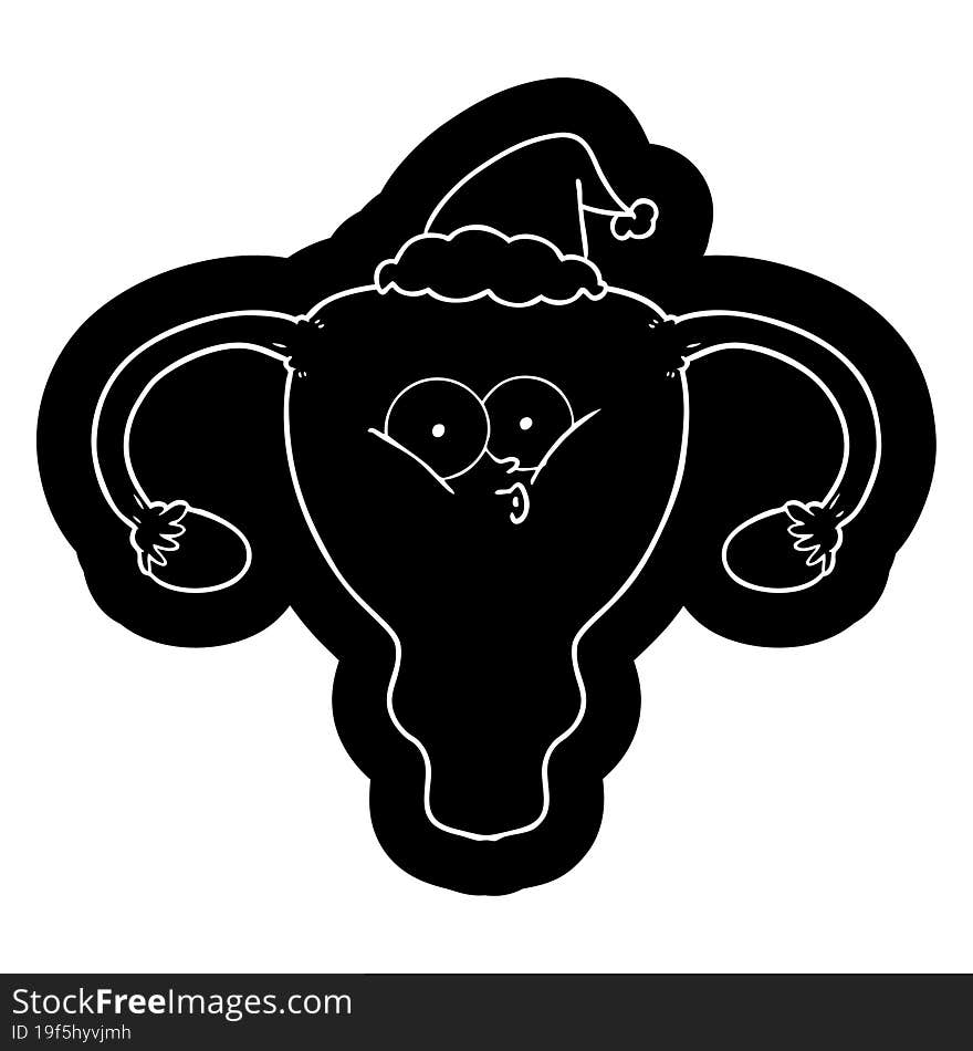 cartoon icon of a uterus wearing santa hat