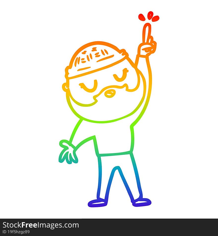 rainbow gradient line drawing cartoon man with beard