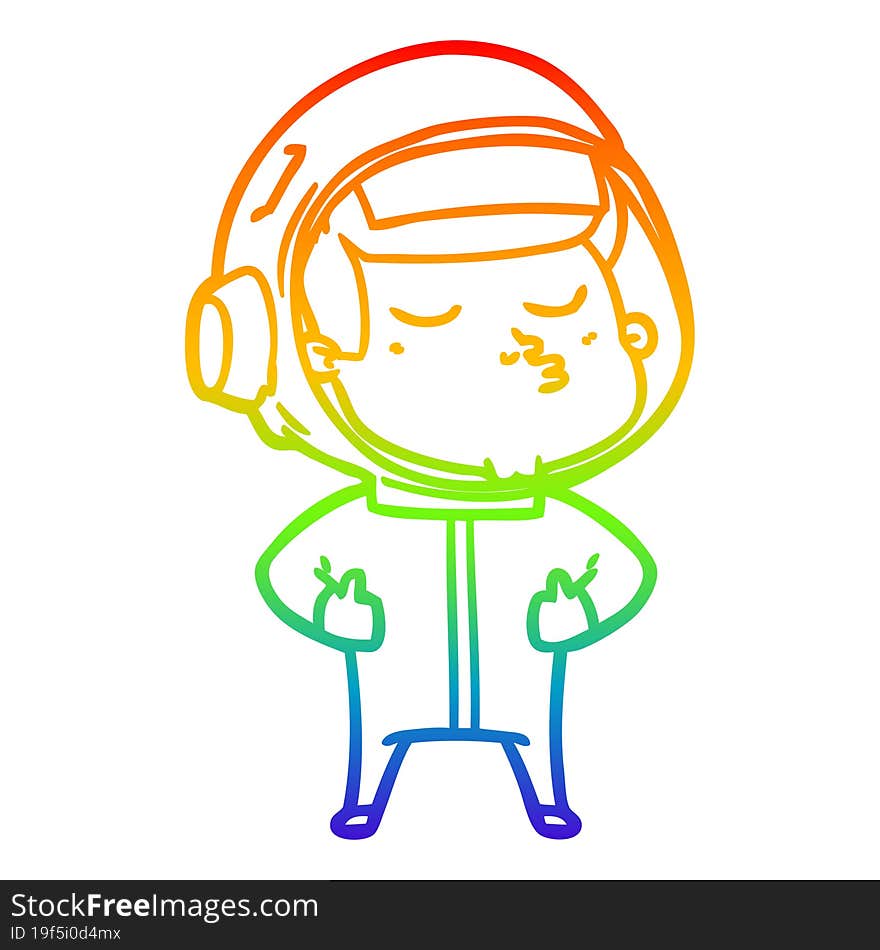 Rainbow Gradient Line Drawing Cartoon Confident Astronaut