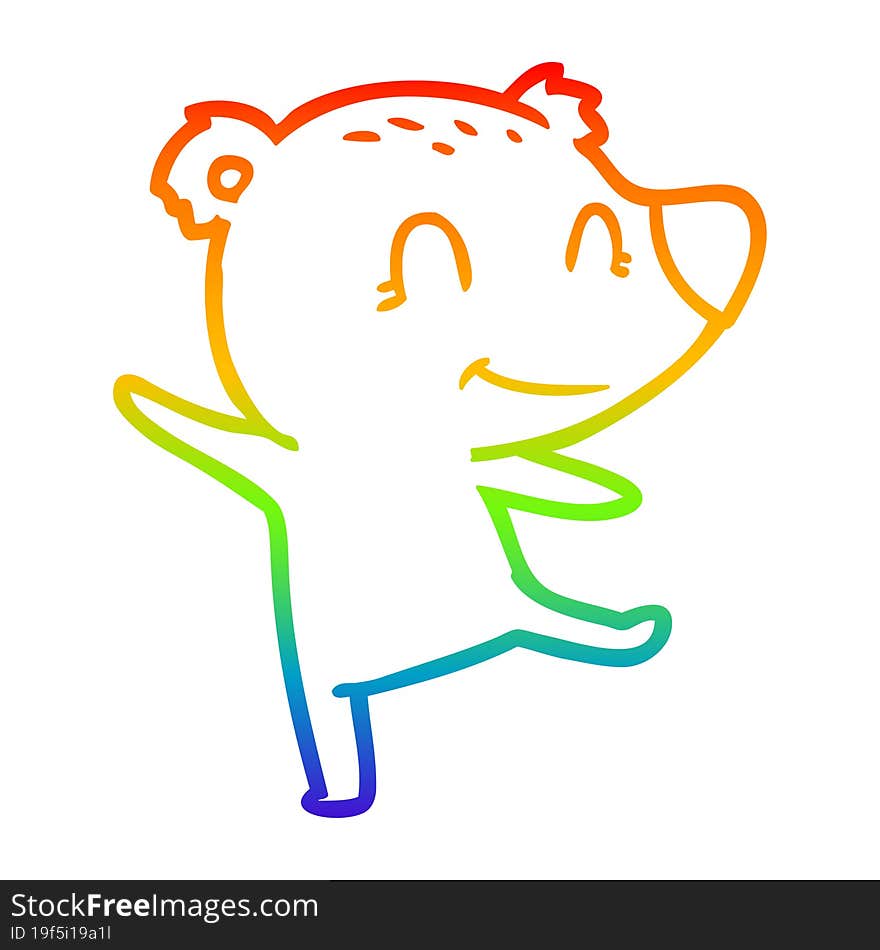 rainbow gradient line drawing of a friendly bear dancing