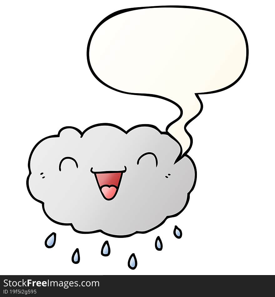 happy cartoon cloud and speech bubble in smooth gradient style