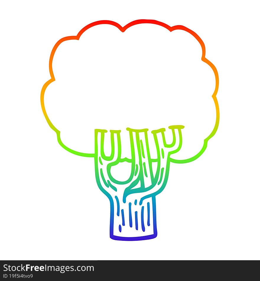 rainbow gradient line drawing of a cartoon blooming tree