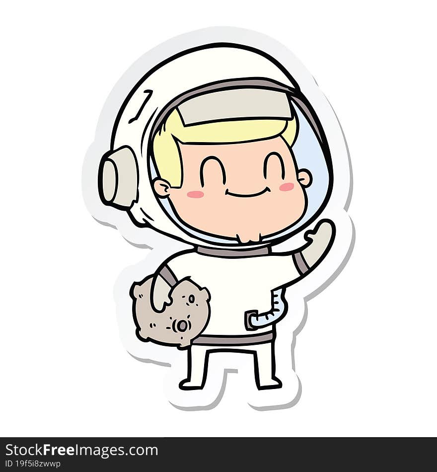 sticker of a happy cartoon astronaut man