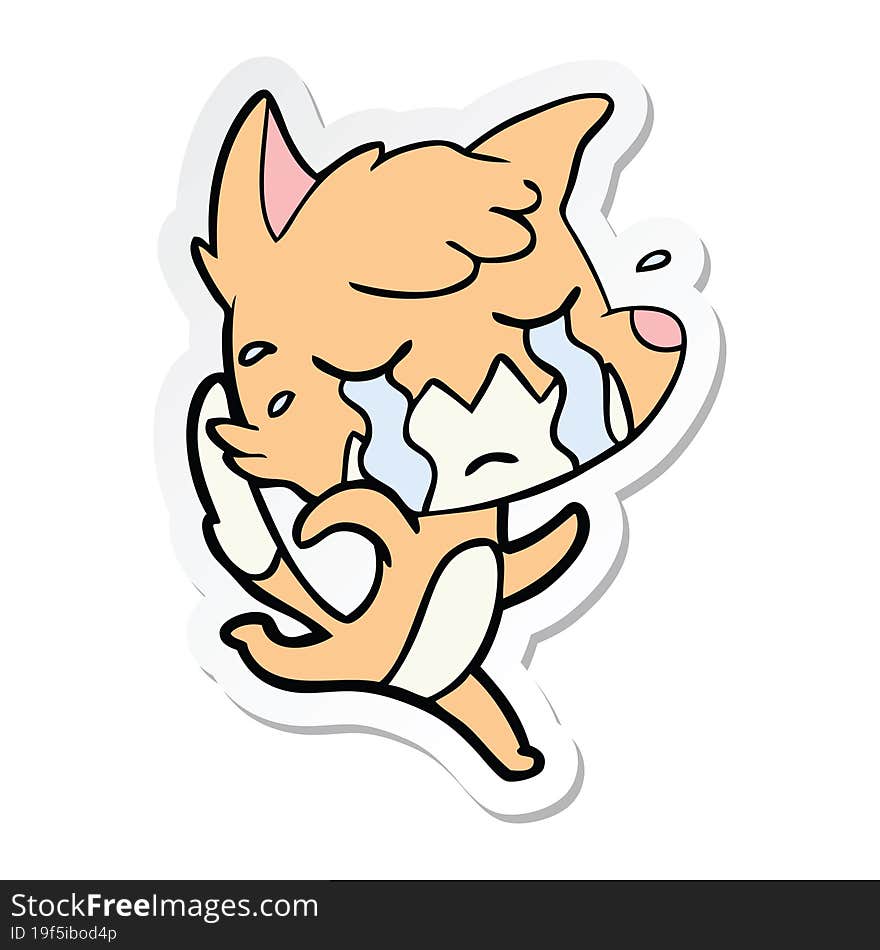 sticker of a crying fox cartoon