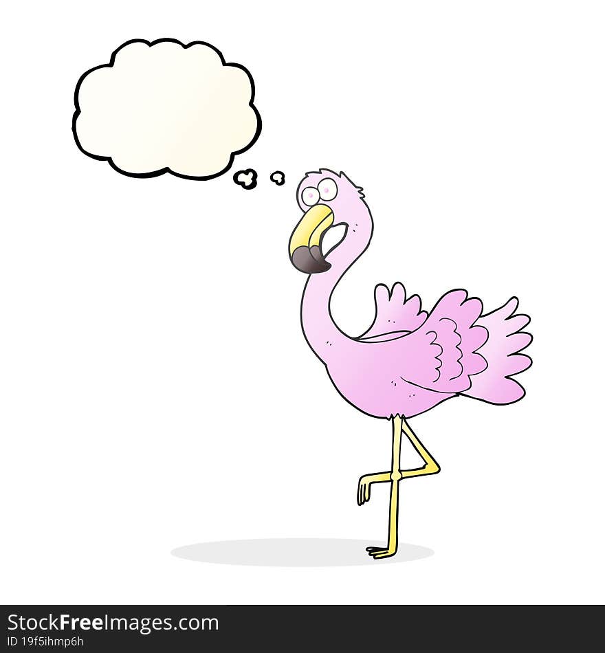 freehand drawn thought bubble cartoon flamingo