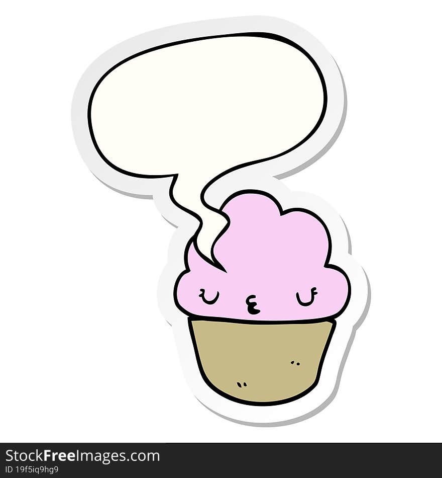 cartoon cupcake with face with speech bubble sticker. cartoon cupcake with face with speech bubble sticker