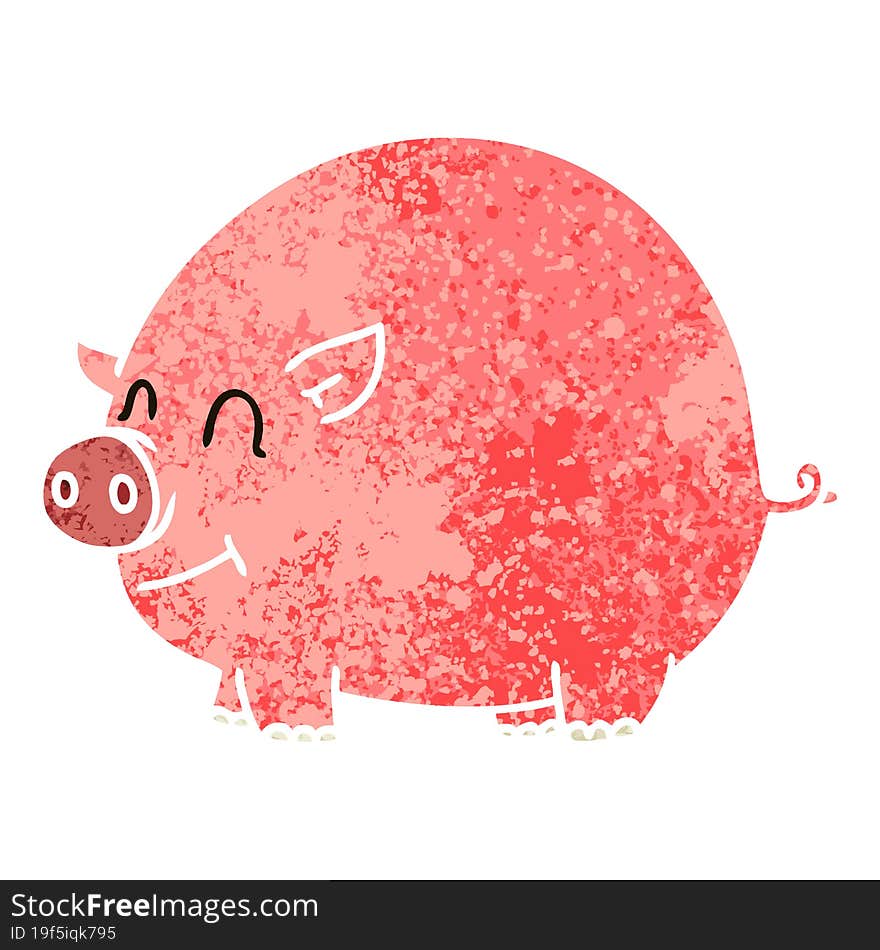 quirky retro illustration style cartoon pig